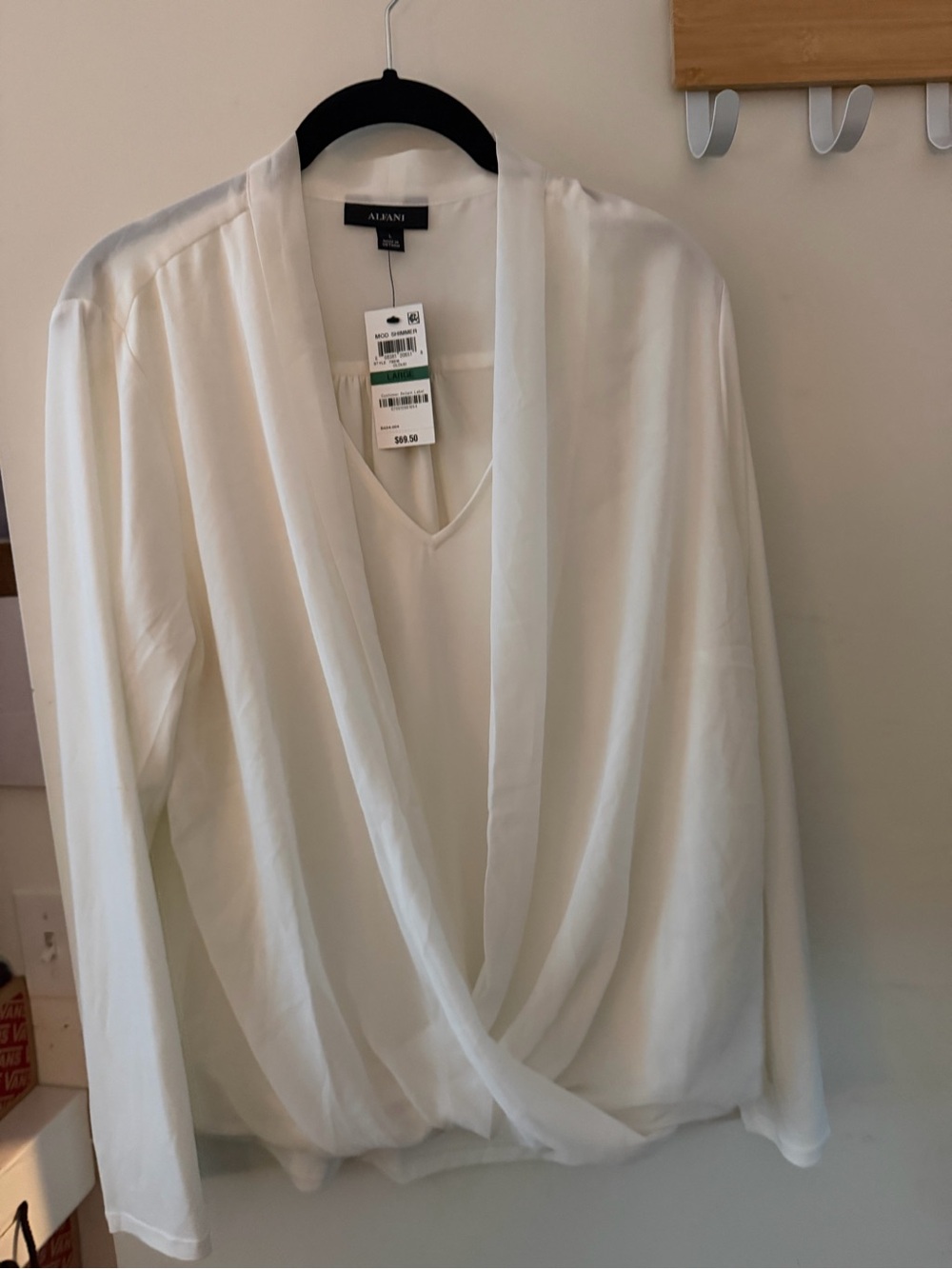 Alfani Cream Surplice V-Neck Draped Long-Sleeve Blouse